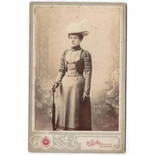 Cabinet Card Photograph Victorian Lady With Hat & Umbrella By Whyte Of Glasgow