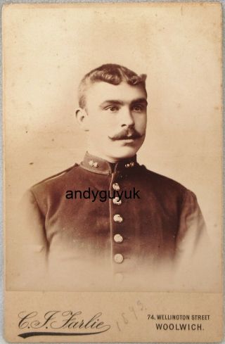 Cabinet Card Royal Artillery Soldier Woolwich Military Antique Victorian Photo