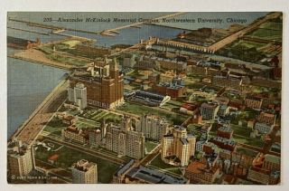 Il Postcard Aerial View Of Northwestern University - Chicago Vtg Linen B11