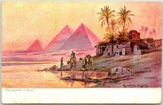 Vintage Cairo,  Egypt Postcard " The Pyramids Of Gizeh " Camels / 1911 Cancel