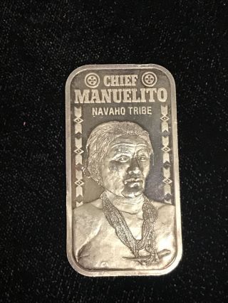 Chief Manuelito Navaho Tribe Indian 1975 Older 999 Silver Bar Coin Rare