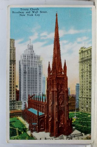 York Ny Nyc Trinity Church Broadway Wall Street Postcard Old Vintage Card Pc