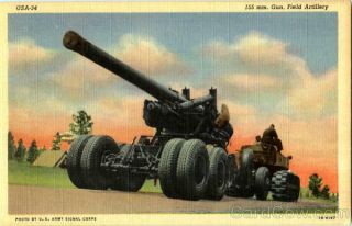 Army 155 Mm.  Gun Filed Artillery Linen Postcard Vintage Post Card