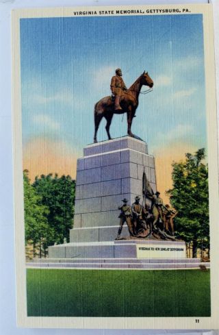 Pennsylvania Pa Gettysburg Virginia State Memorial Postcard Old Vintage Card Pc