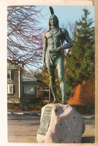 Massachusetts Ma Plymouth Rock Indian Chief Massasoit Statue Postcard Old View