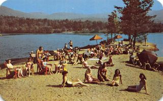 Hidden Valley Ranch Lake Luzerne,  Ny Dude Ranch Beach Ca 1960s Vintage Postcard