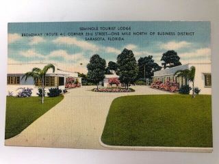 Vintage Postcard Seminole Tourist Lodge Sarasota Florida Motor Court