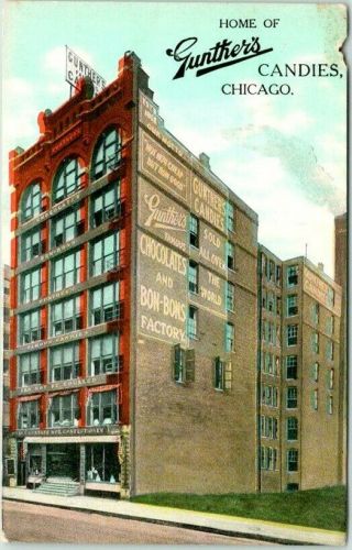 Vintage 1910s Chicago Illinois Advertising Postcard " Home Of Gunther 