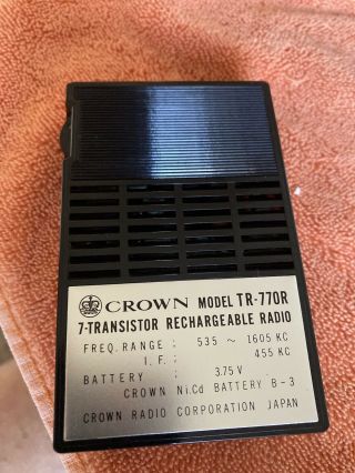 Rare Crown TR - 770R transistor radio vintage And Paperwork 3