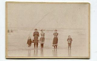 1890s Cab Card Of Girls & Boys Playing In The Oregon Beach Surf