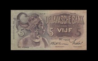 12.  4.  1939 Netherlands Indie 5 Gulden Rare ( (ef))