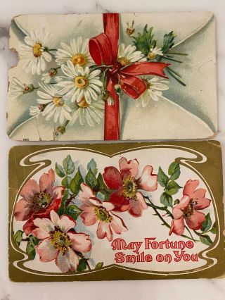 Antique Vintage Victorian Friend Greeting Post Card Set Of 2 Embossed Unposted