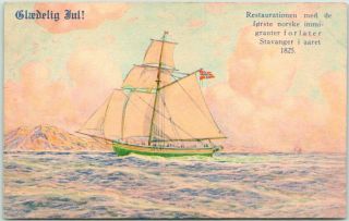 Vintage 1910s Swedish Merry Christmas Postcard Lycklig Jul Sailing Ship