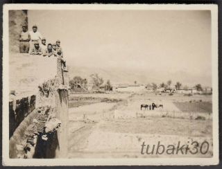 Q8 China Shanxi Linfen 山西臨汾 1930s Photo Japanese Soldiers On Castle Wall