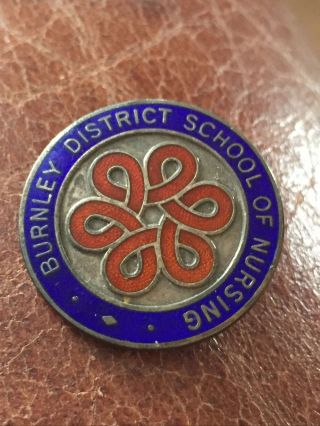 Rare Vintage Burrnley District School Of Nursing Sterling Silver Enamel Badge