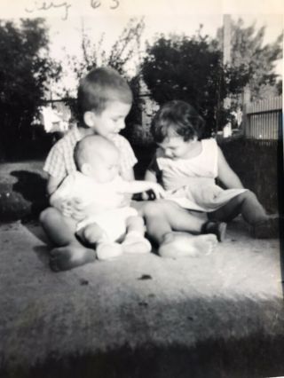 Snapshots Of Young Baby Boy & Girl In Yard On Blanket Kids Family Black & White