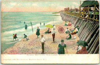 Vintage Highland Beach,  Jersey Postcard " Ocean Bathing " C1905