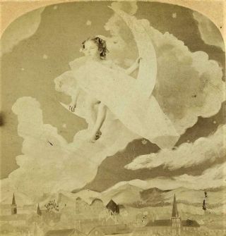 Young Girl on Paper Moon Antique 1898 Littleton View Underwood Stereoview HTF 2