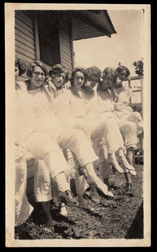 Naughty Pajama Party Women Foot Fetish Lesbian Lineup 1920s Vintage Photo