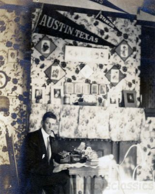 1911 Young Man Smokes Pipe Austin Texas Photo Wall At Typewriter Desk