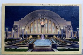 Ohio Oh Cincinnati Union Terminal Night Postcard Old Vintage Card View Standard