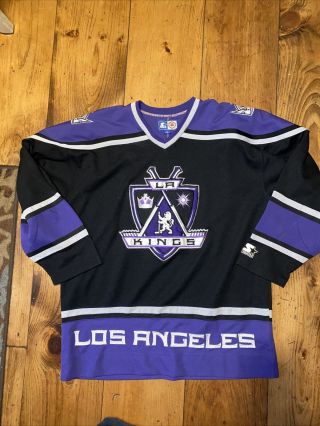 Vtg 90s Rare Starter Nhl Raiders Los Angeles Kings Mens L Hockey Jersey Sewn
