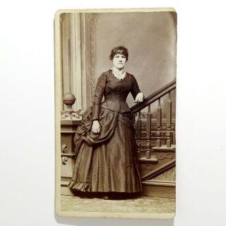 1870s Cdv Victorian Woman Gorgeous Fancy Dress Webster City Iowa Frontier 1g3