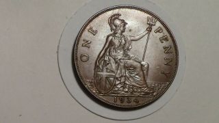 1934 Penny.  Unc.  Toned.  Rare Thus.  George V.  1911 - 1936.  British.  1932 1935