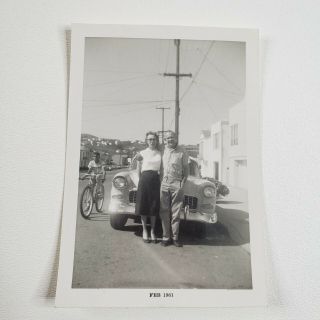 Vintage Antique Photo Man And Woman Standing In Front Of The Car In The City