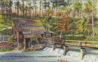 Vintage Alabama Linen Postcard Birmingham Old Mill Mountain Brock Estate