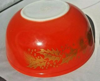 Rare Vintage Pyrex Red Christmas Gold Leaf Holly Berry 4 Qt Bowl 404 Near