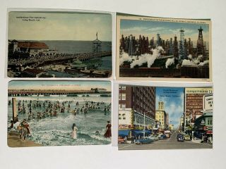 4 Vintage Long Beach,  Ca Postcards - Signal Hill Oil - In Surf - Spiralway - Ocean Blvd