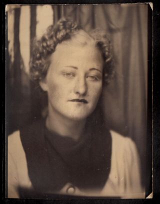Sad Dreamy Eyes Lovely Blond Woman W Tight Curls 1930s Photobooth Photo