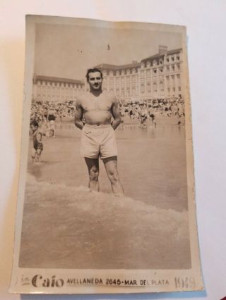 1949 People On The Beach.  Mar Del Plata,  Argentina.  Vintage Real Photo Postcard