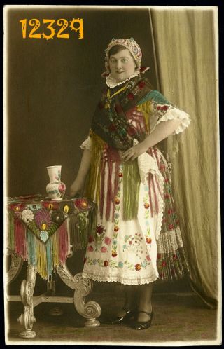 Hand Colored Photograph,  Woman In National Costume,  Rare,  Kalocsa 1931