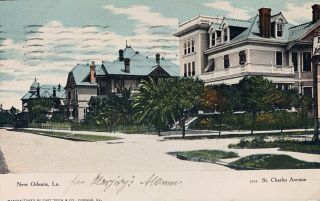 Vintage Postcard Of Homes In Orleans,  La - St.  Charles Avenue 1908