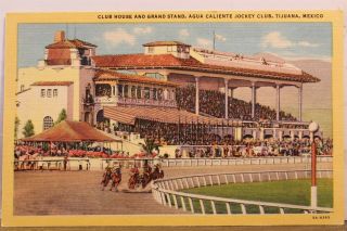 Mexico Tijuana Agua Caliente Jockey Club House Grand Stand Postcard Old Vintage
