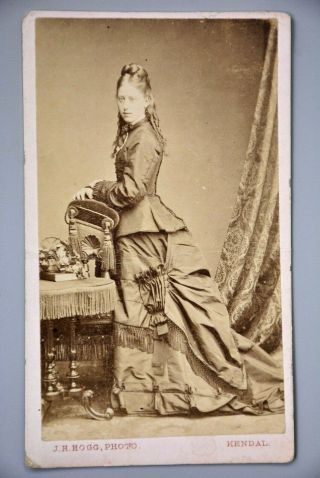 Cdv,  Studio Portrait,  Victorian Lady In Black Dress,  Kendal
