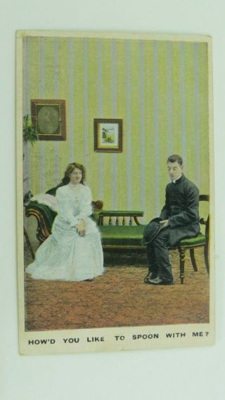 1908 Vintage Comic Postcard Vicar Curate Florrie Ford Music Hall Courting Couple