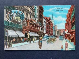 China Town,  Street View,  Classic Cars,  York,  Vintage Db Postcard Unposted