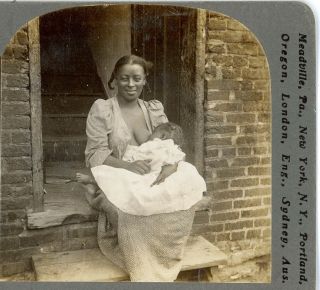Black Americana,  Smiling Mother Nursing Her Baby - - Keystone Stereoview F90