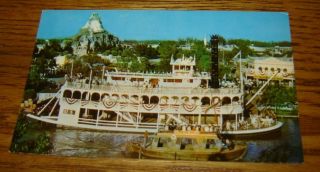 Vintage Postcard Disneyland Frontierland Mark Twain At Night Steamboat C3 C - 3