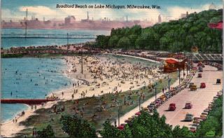 Vintage Postcard Bradford Beach Lake Michigan Milwaukee Wisconsin Posted 1954