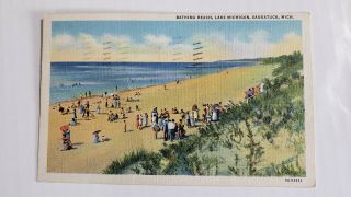 Old Postcard,  Bathing Beach,  Lake Michigan,  Saugatuck,  Mich.