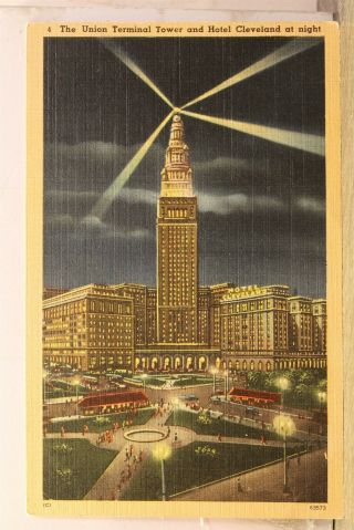 Ohio Oh Cleveland Night Union Terminal Tower Postcard Old Vintage Card View Post