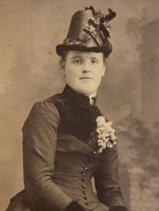 Antique Cdv Carte De Visite Photo Woman In Black W Very Ornate Hat And Corsage