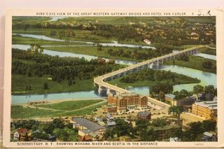 York Ny Schenectady Mohawk River Scotia Hotel Van Curler Bridge Postcard Old
