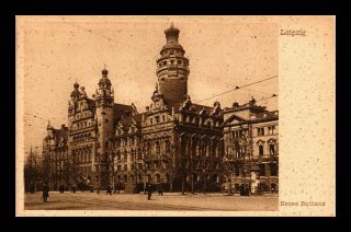 Dr Jim Stamps City Hall Street View Old Postcard Leipzig Germany