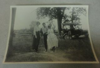Wauconda,  Illinois Black & White Photograph Boy Pushing Woman On Swing 1919