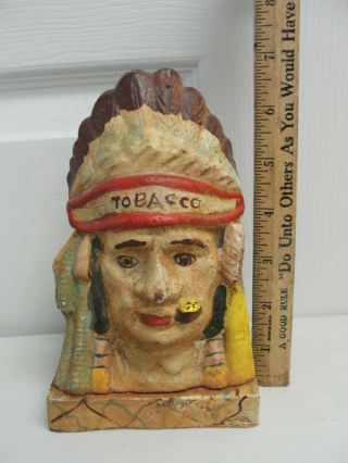 Vintage " Indian Chief Head " Rare Tobacco Advertising Cast Iron Bank